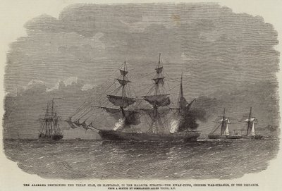 The Alabama destroying the Texan Star, or Martaban, in the Malacca Straits, the Kwan-Tung, Chinese War-Steamer, in the Distance by Edwin Weedon